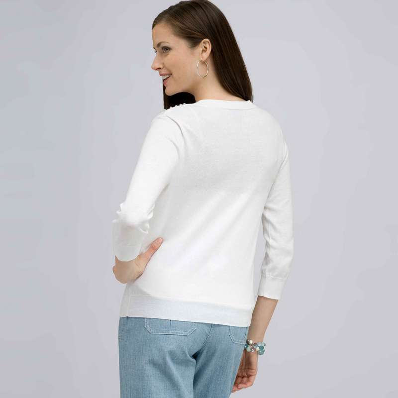 Gilet &agrave; manches 3/4 brod&eacute; de perles, Blanc, large image number 1