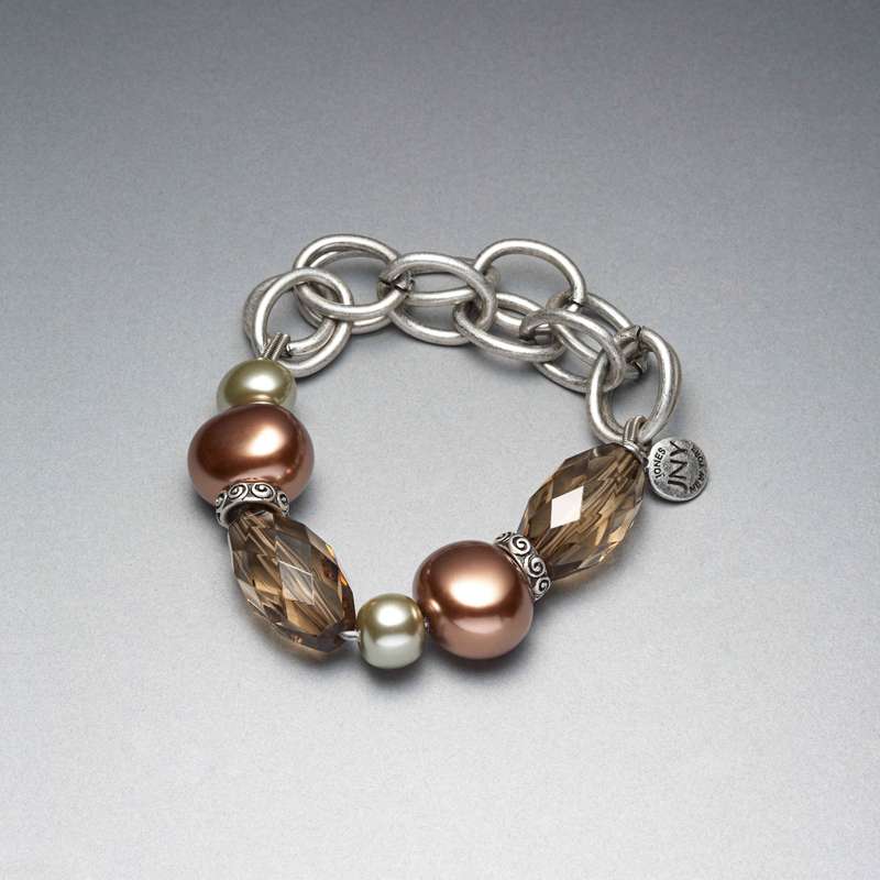 Bracelet en perles vertes et marron, Argent oxyd&eacute;, large image number 0