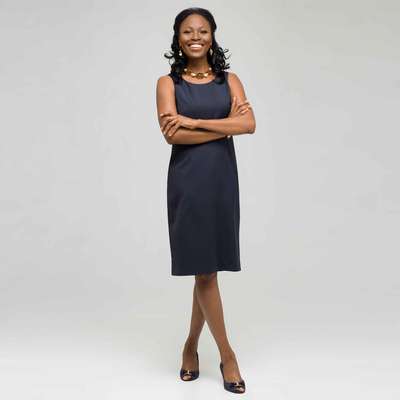 Robe marine &agrave; fines rayures