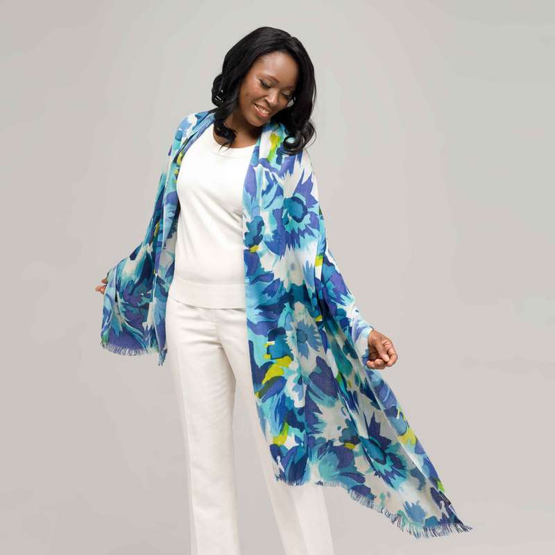 &Eacute;tole luxe fleurie, Bleu, large image number 0