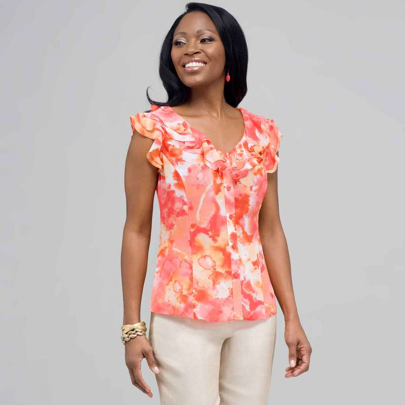 Chemisier boutonn&eacute; &agrave; volants, Nouvel imprim&eacute; corail, large image number 0